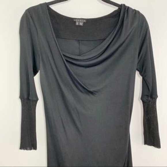 THEORY dress black silk Odettia Horoscope jersey fitted stretch Small - Picture 3 of 8